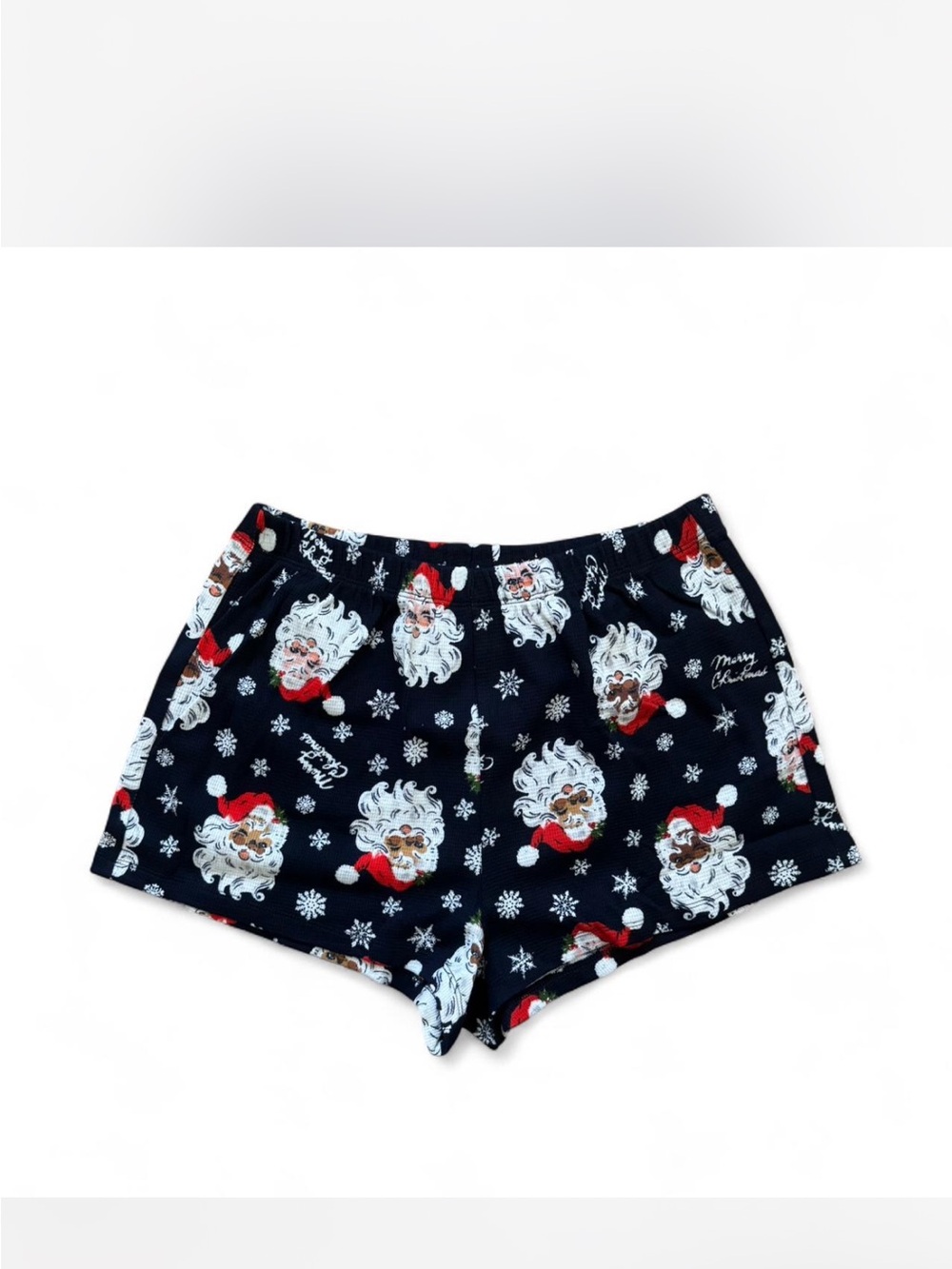 Festive Santa Print Lounge Shorts - Navy